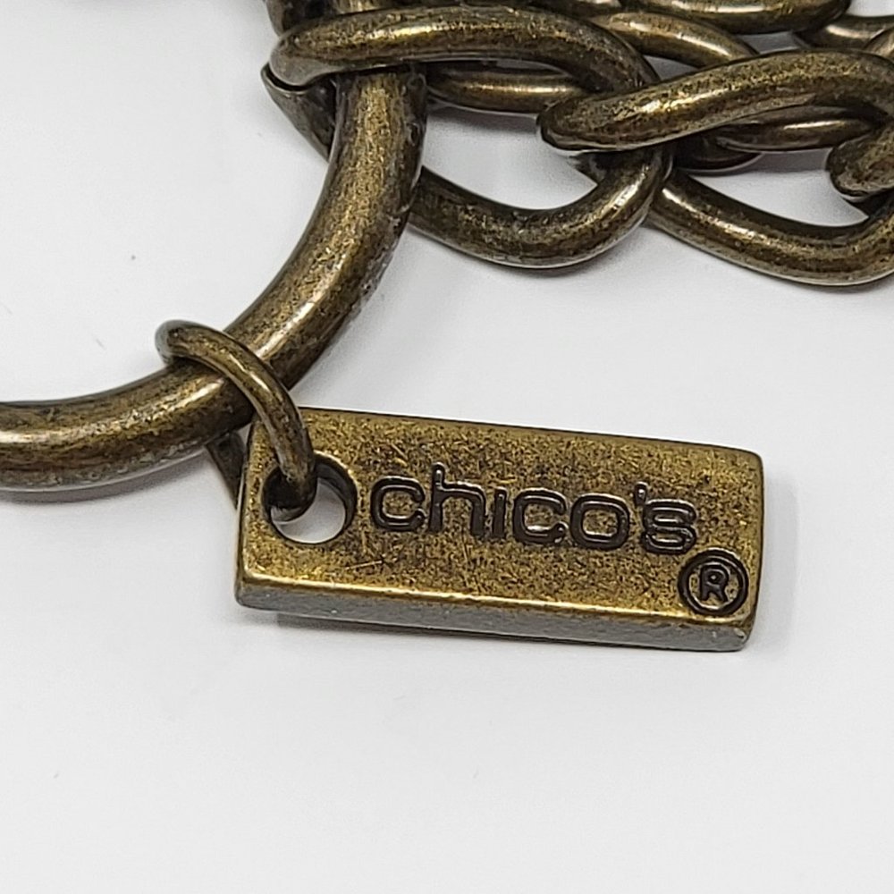 Chico's Tribal Three Strand Beaded Brass Tone Metal Chain Link Belt - Picture 7 of 7